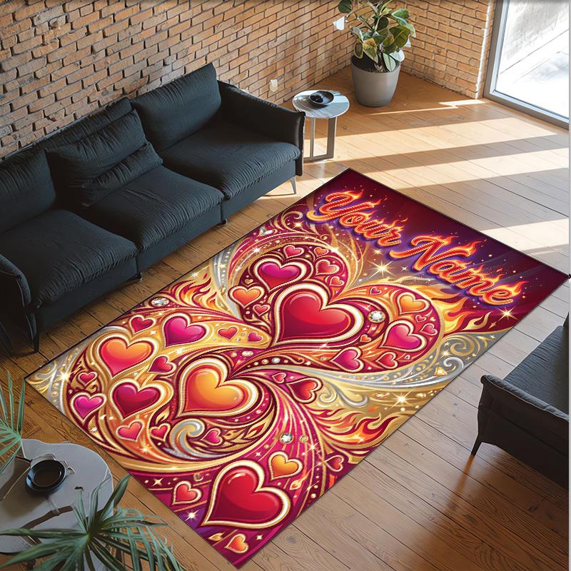 Hearts Theme Crystal Velvet Floor Rug Personalized Custom Name Text Warm Carpet Home Decoration