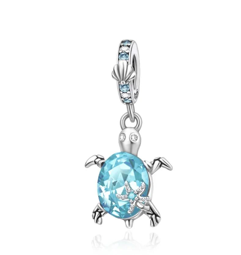 New Summer Murano Glass Sea Turtle Dangle Charm Colorful Crystal Pendants Fit Original Bracelet Copper Fine Jewelry