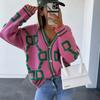 Autumn and Winter New Casual Contrasting Letter Single Breasted Long Sleeved Knitted Sweater Cardigan Jacket 3615 EMA