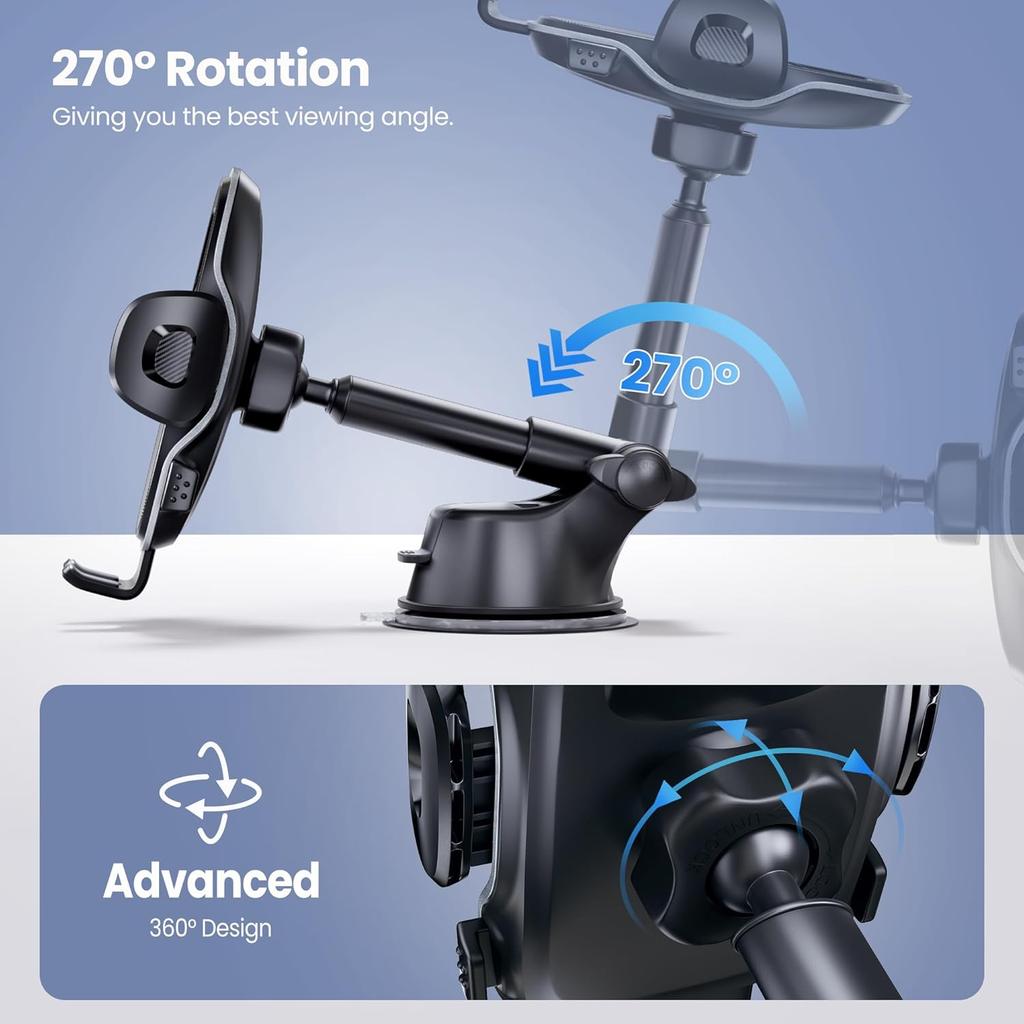 Car Phone Holder, Phone Holders for Your Car Dashboard Windshield, 360° Adjustable (4.8-7") Telescopic Arm, Suction Cup Cell Phone Holder for Truck