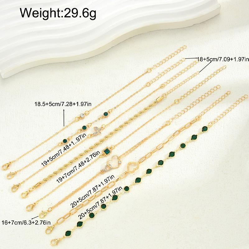 5 Stück Vintage Herz Grüner Kristall Armband Set für Damen Mode Hübsch Schmetterling Strass Unendlichkeit Geometrisch Armbänder Schmuck