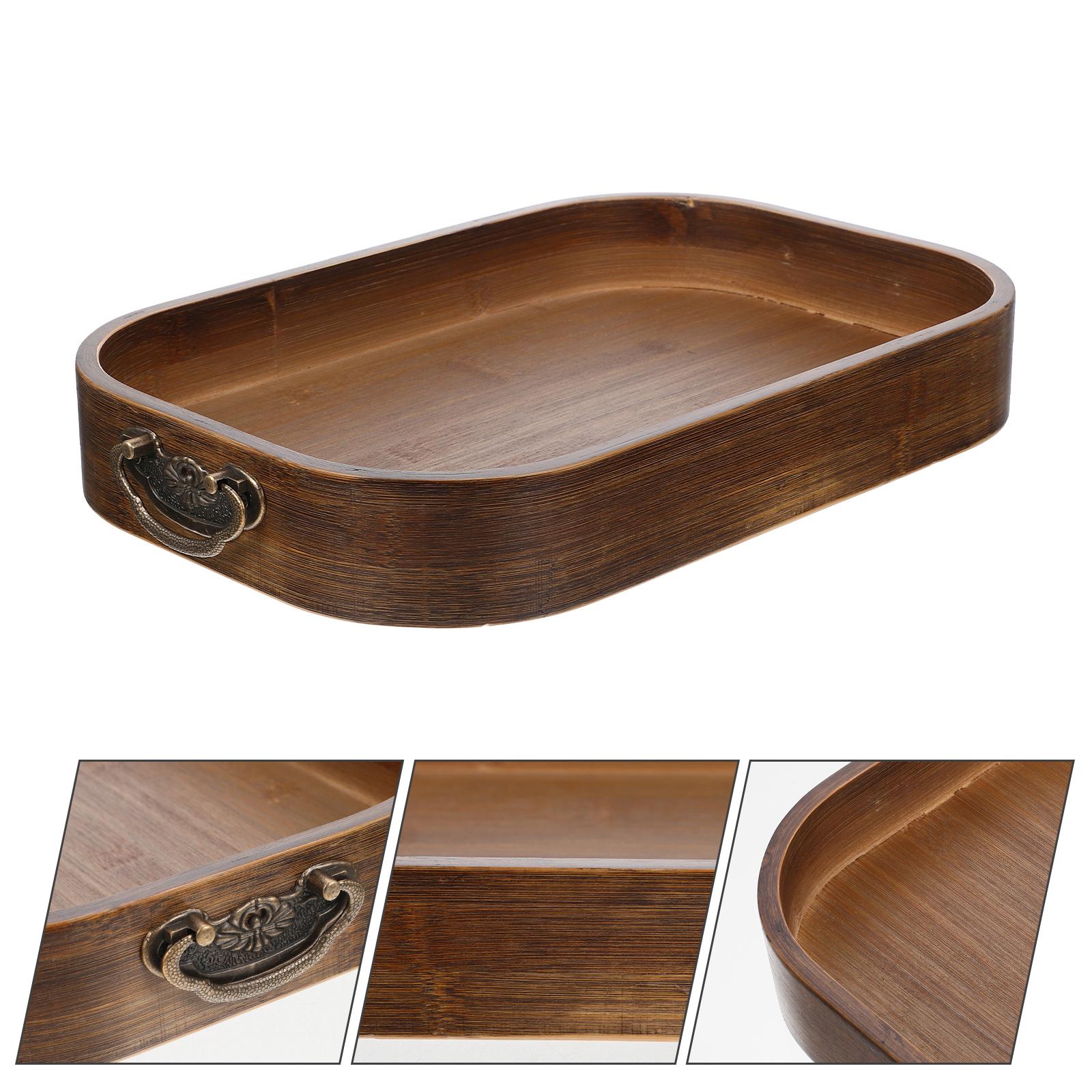 Long Rectangle Retro Bamboo Tray With Metal Handle Vintage Storage Tray Home Decor Bamboo Serving Platter Foot Tray Plates Bowls