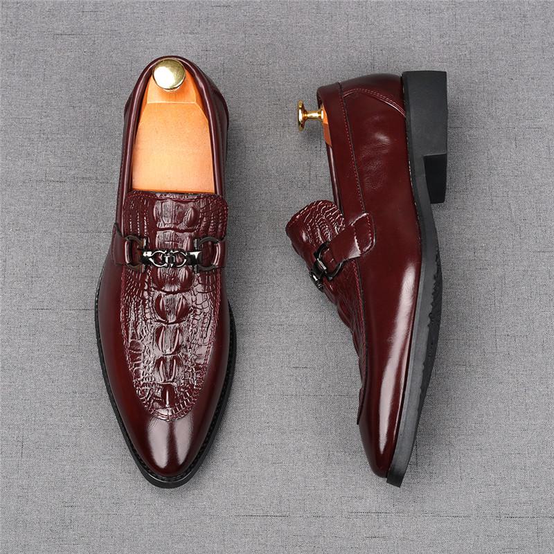 Fashion New Men's Pointed  Business Crocodile Pattern Casual Shoes Male Designer Slip On Loafers Homecoming Wedding Dress Footwear