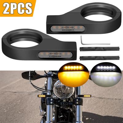 Clignotant avant à LED pour fourche de moto, 39-41 mm, ambre, pour Harley, Honda, Yamaha, Suzuki, Bobber, Chopper