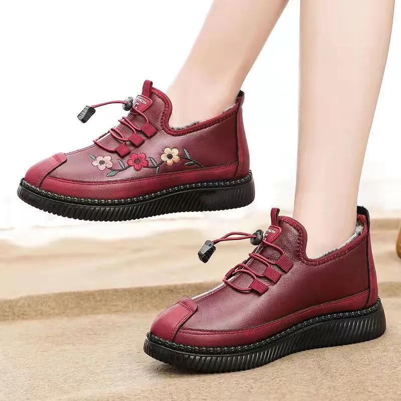 2026 Winter Stylish Warm Cotton Shoes Boot Non-slip Waterproof Mothers Shoes Thick Bottom Comfortable Embroidery Shoes for Women