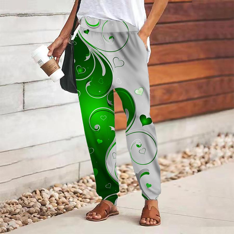 Pantaloni Dama cu Imprimeu Floral, cu Șiret, Talie Elastică, Largi, Pantaloni Lungi Casual, Pantaloni cu Buzunare