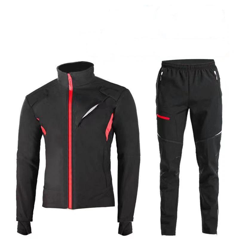 

Осенне-зимний уличный велосипедный костюм с флисовой подкладкой, теплый, ветрозащитный, водонепроницаемый, дышащий, велосипедная куртка и брюки, велосипедная экипировка L чёрный