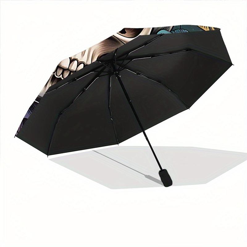 1pc Day of the Dead Skull & Flowers Artwork Automatic Opening and Closing Folding - A Good Choice for Gifts, Fashionable and Convenient Umbrella