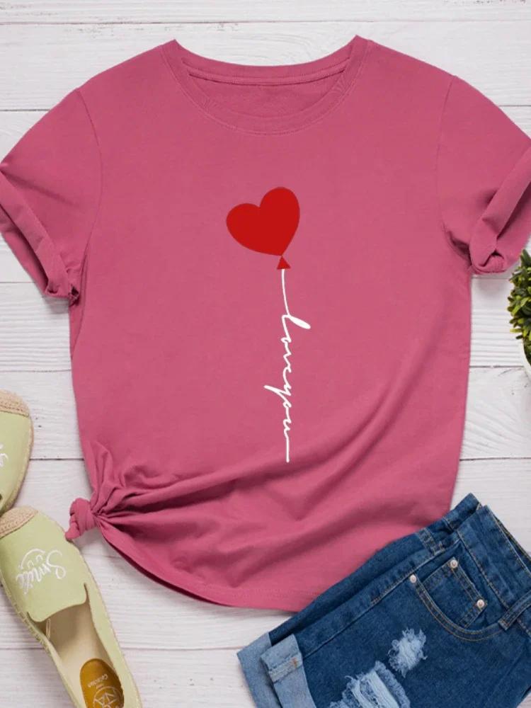 Heart Balloon Print Women T Shirt Short Sleeve O Neck Loose Women Tshirt Ladies Fashion Tee Shirt Tops Clothes Camisetas Mujer