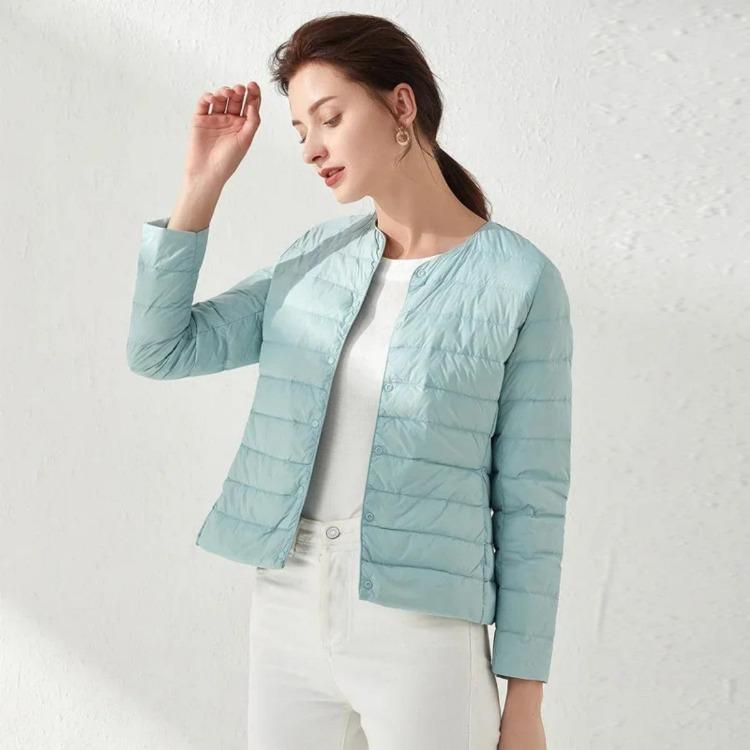 New Women Spring Winter Ultralight Down Jacket Warm Collarless Padded Parka Portable O Neck Puffer Overcoat Female