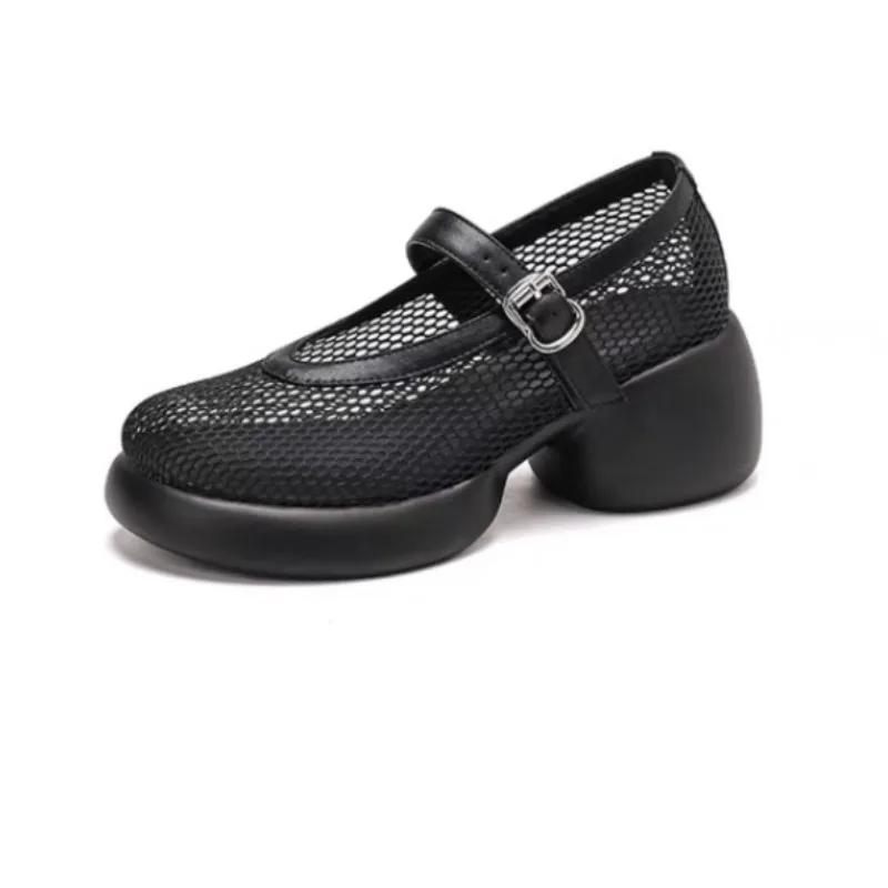 Dámské sandály baotou silná podrážka prodyšná síťovina jednořadá přezka Římské boty letní nové boty Mary Jane