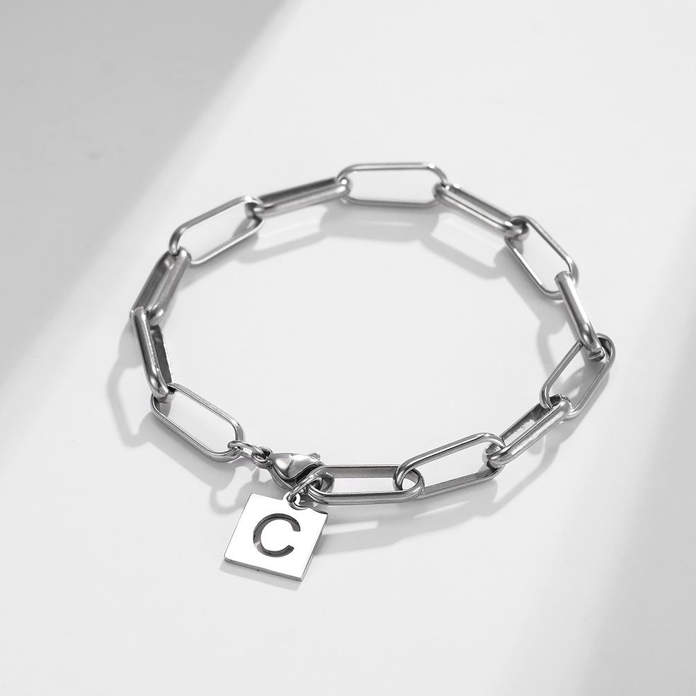 Minimalist Letter Titanium Steel Bracelet with Initials Stainless Steel Bracelet