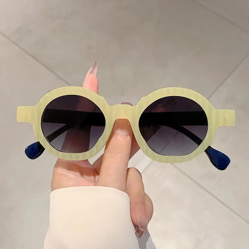 Vintage Unique Stripe Round Sunglasses Women For Men Fashion Double Candy Color Shades Uv400 Punk Trend Luxury Sun Glasses
