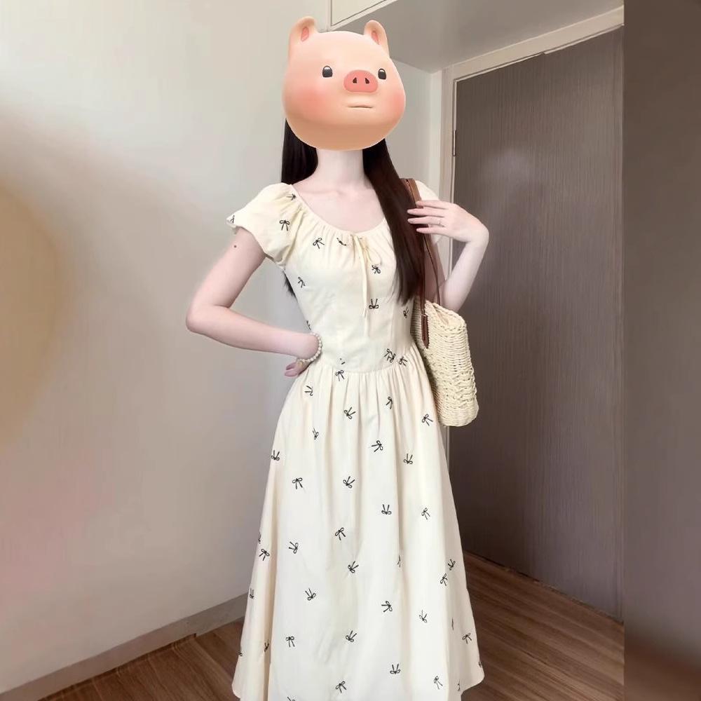 Coffee Break French Bubble Sleeve Dress Women's Summer New Small Waist Temperament Floral Dress