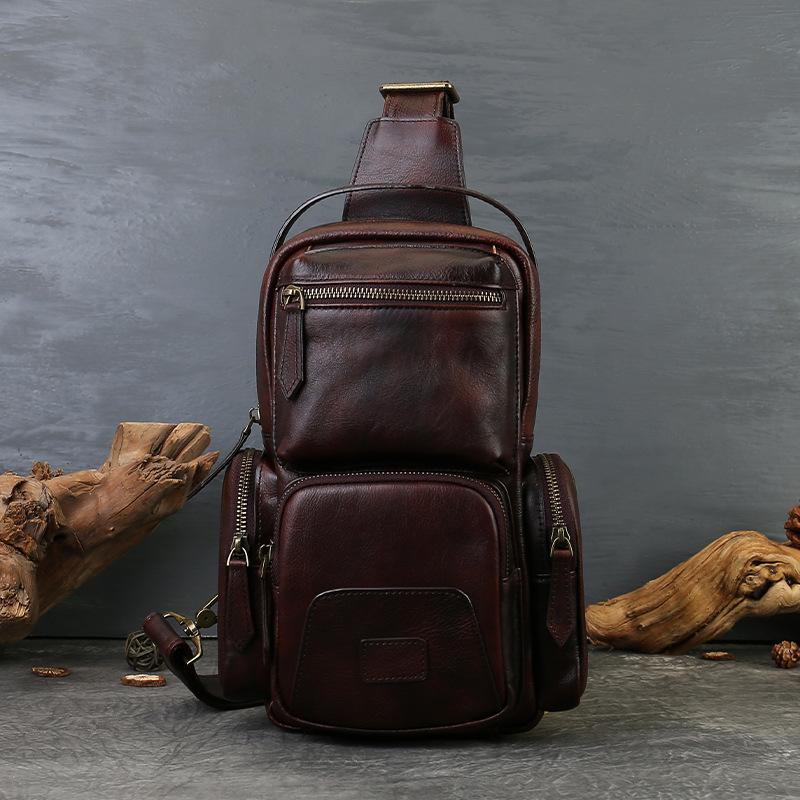

Men s Chest Bag, Genuine Leather, Men s Retro Bag, Handcrafted Leather Bag, Single-shoulder Crossbody Bag, Men s Soft Leather, Casual кавовий