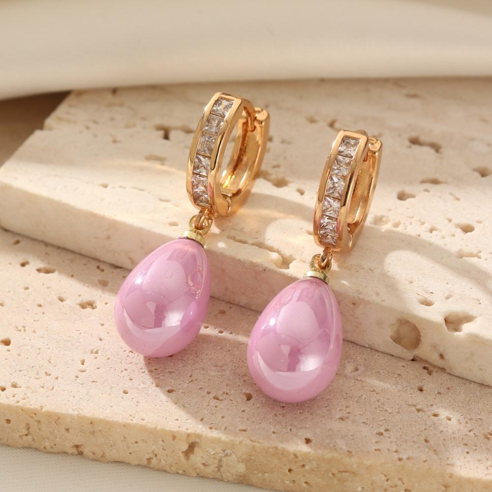 

1 Pair Fashion Water Drop Shape Imitation Pearl Dangle Earrings for Women Cubic Zirconia Jewelry Wedding Party Accessories червоний