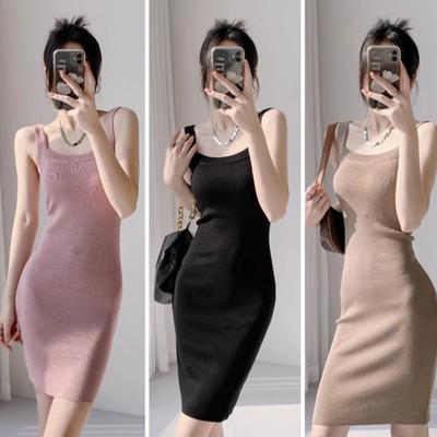 Regata de Verão Halter Mulher Sexy Casual Sólido Roupa Chique Clube Feminino Vintage Menina Sem Mangas Vestido Elegante