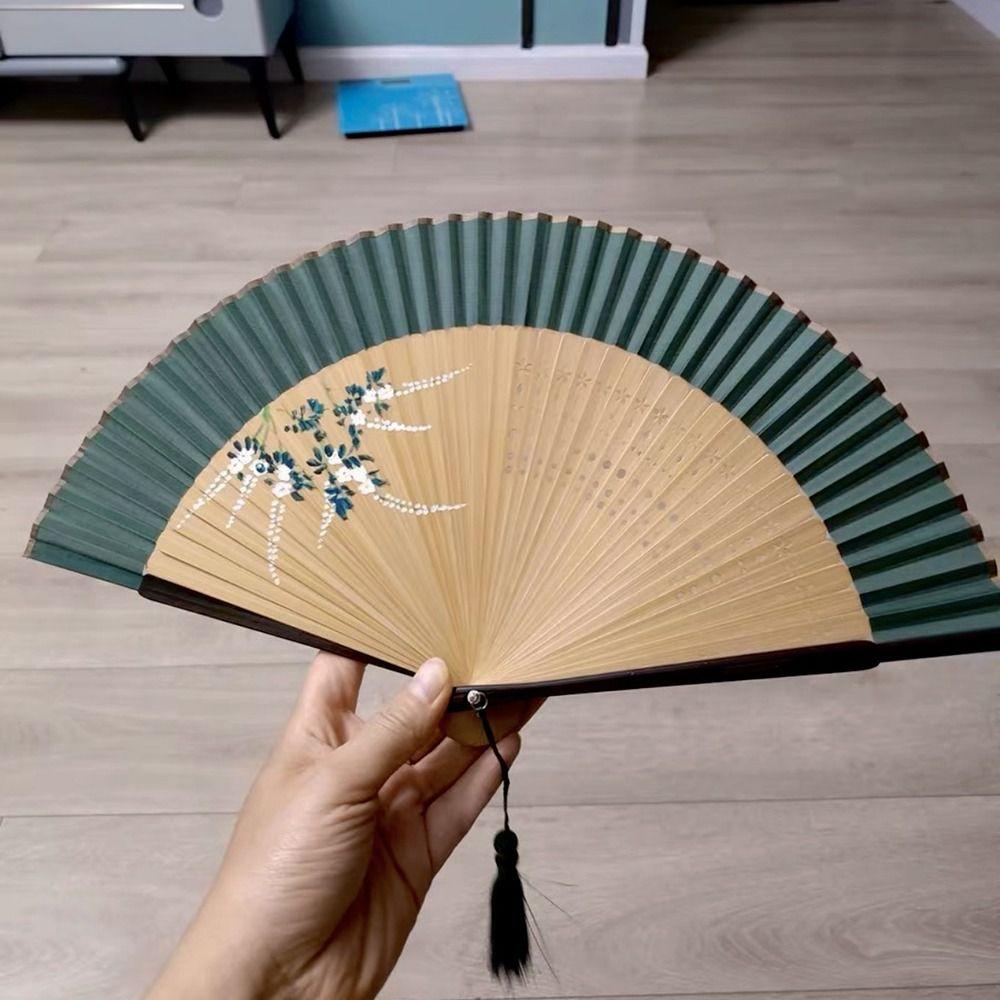 

Flower Chinese Style Folding Fan Elegant Handheld Fan Vintage Tassel Folding Fan Dance Prop Style F