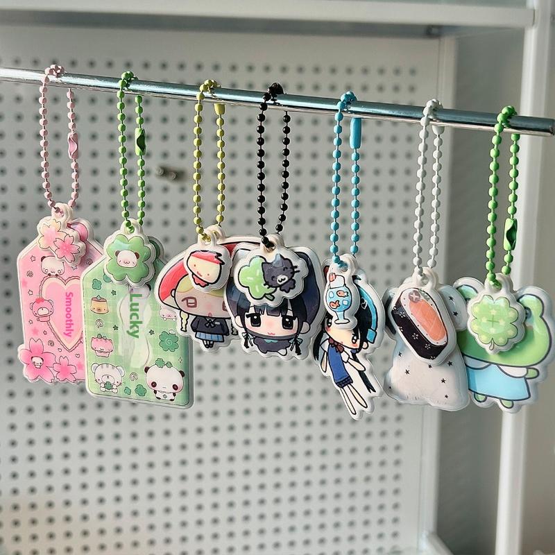 Cute Mini Puff Foam Keychain Cartoon Girl Phone Keyring Pendant Key Hanging Decoration Bag Charms For Couple Gifts