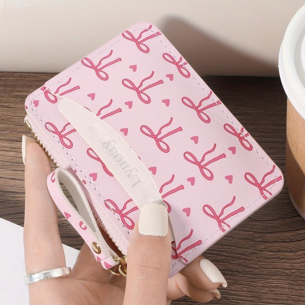 New PVC Credit Card Holder Slim Roomy Zipper Wallet Cute Bow Portable Card Case for Women Girls Zipper Wallet Coin Purse
