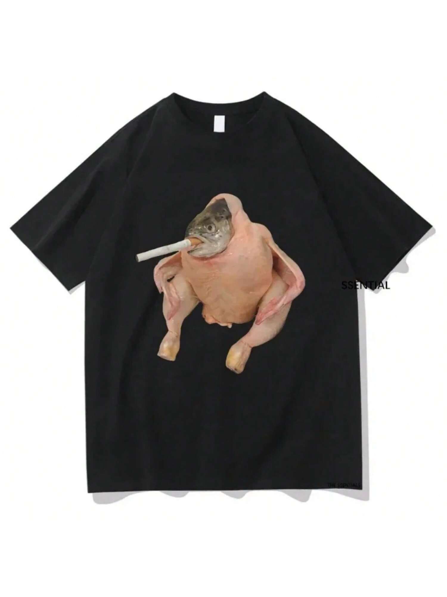 Funny Fish Face Chicken Smoking A Cigarette Meme Print Wo unisex T Shirts Hip Hop Vintage Tee Clothes Creativity Casual Tops S