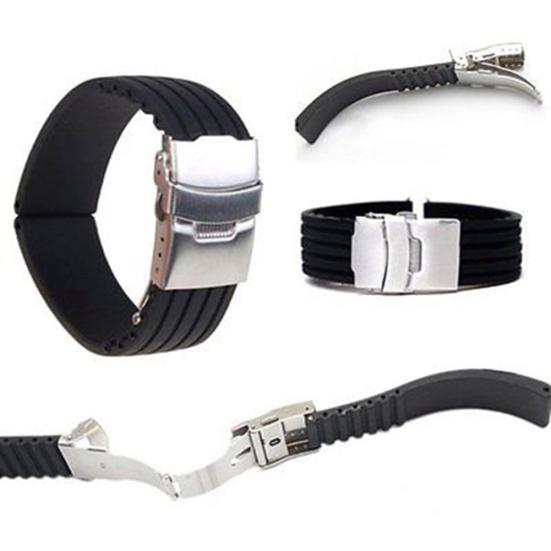 Moda impermeável listrado silicone pulseira de relógio implantação fivela pulseira