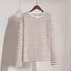 2025 Spring Fashion Striped Long Sleeve T-shirt Women's Cotton Round Neck Casual Versatile Top for Europe and America