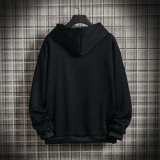 Men Hooded Jacket Zip-up Loose Sweatshirt Jacket Solid Color Casual