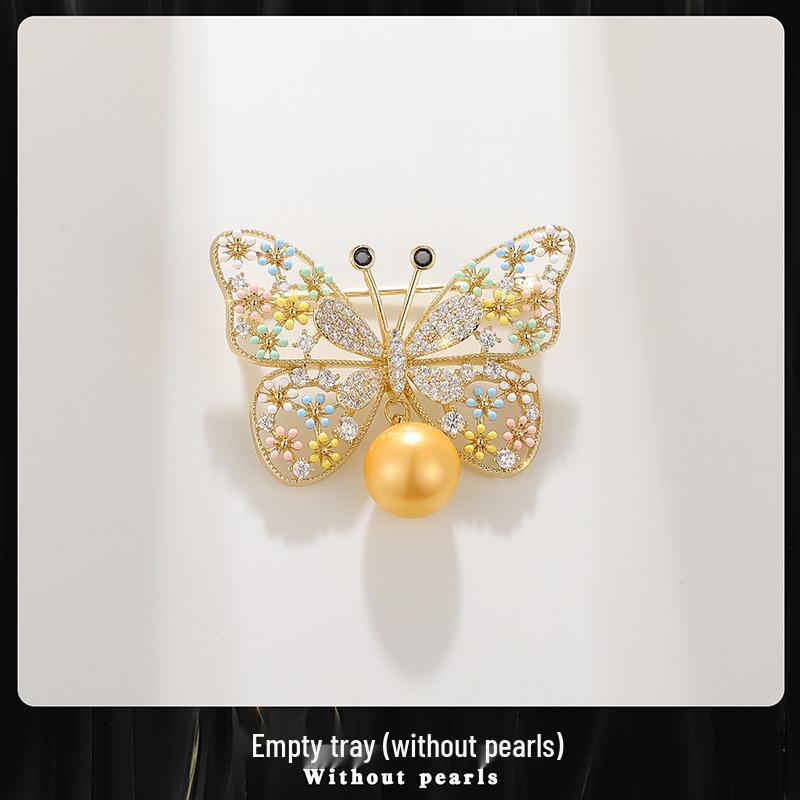 Bo Xin Yun Elegant Metal Butterfly Brooch with Pearl Daisy.