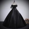 Black One-word Shoulder Evening Dress Banquet Celebrity Princess Tutu Skirt Art Test Light Luxury Niche Vocal Art Test Evening Dress