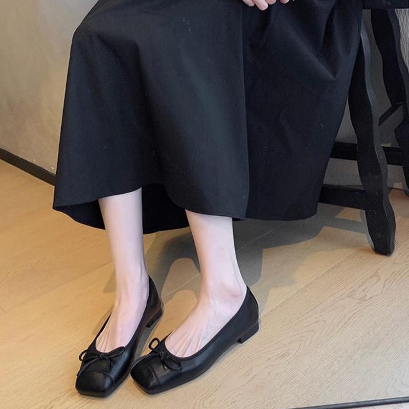 Grape Mother Daughter Returns Ballet Style Splicing Small Square Head Shallow Mouth One Pedal Flat Bottom Bow Flat Bottom Single Shoes Women