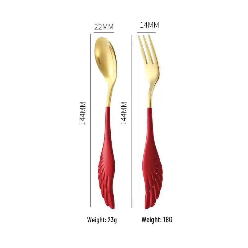 Creative 304 Stainless Steel Wing Spoon & Fork Set - 2-Piece for Dessert, Coffee & Hotels