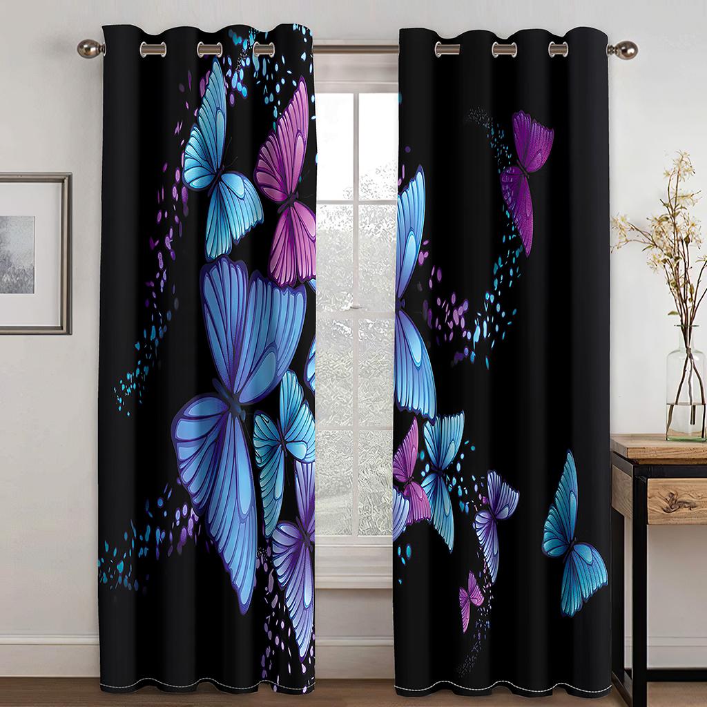 Dreamy Colorful Butterfly Purple Girl Window Curtains Kids Bedroom Living Room Hall Treatments Kitchen Decoration Drapes Blinds