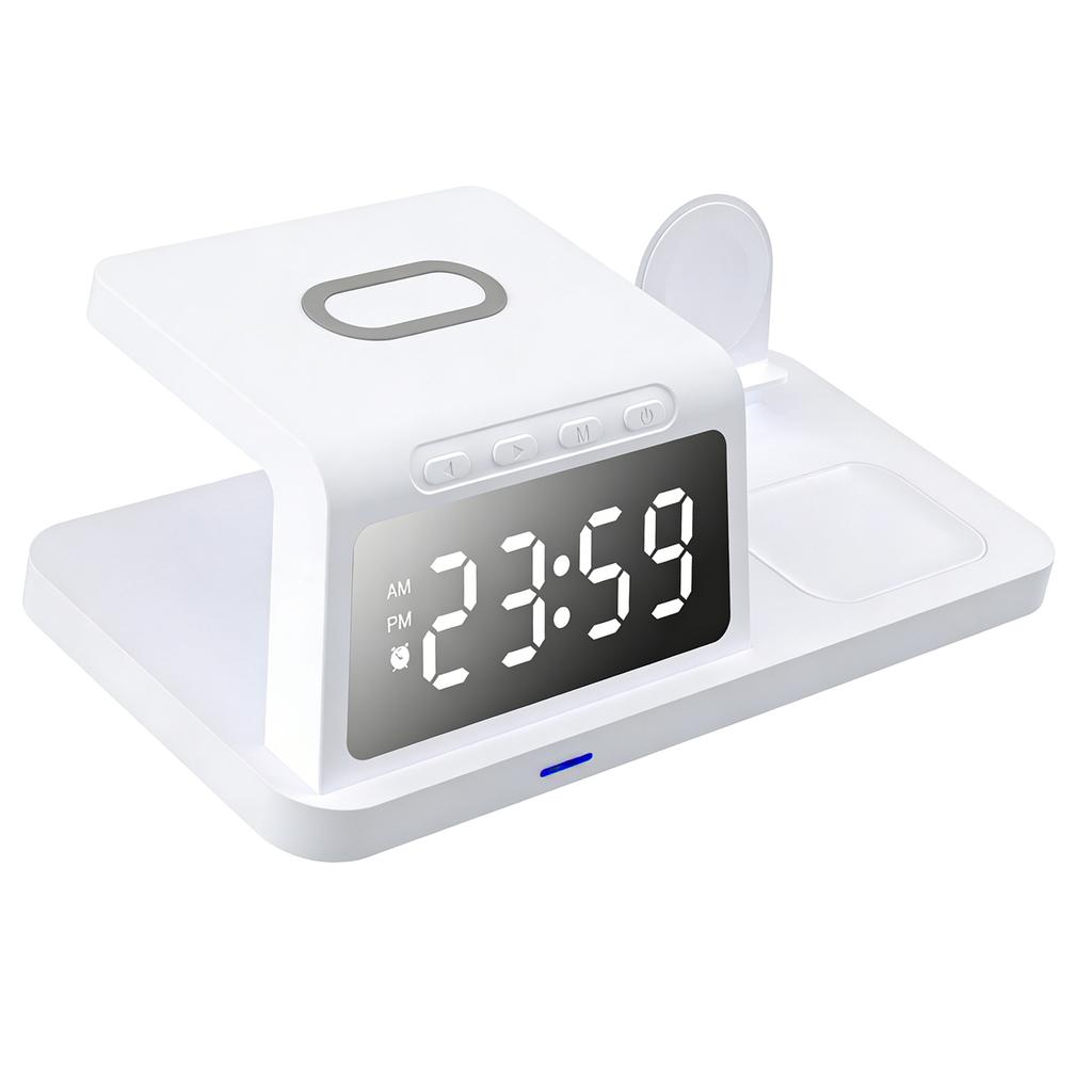 Wireless Charging Station 3 in 1 15W Fast Desk  r Stand Multifunctional with Clock for Mobile Phone Watch Wireless Earphones