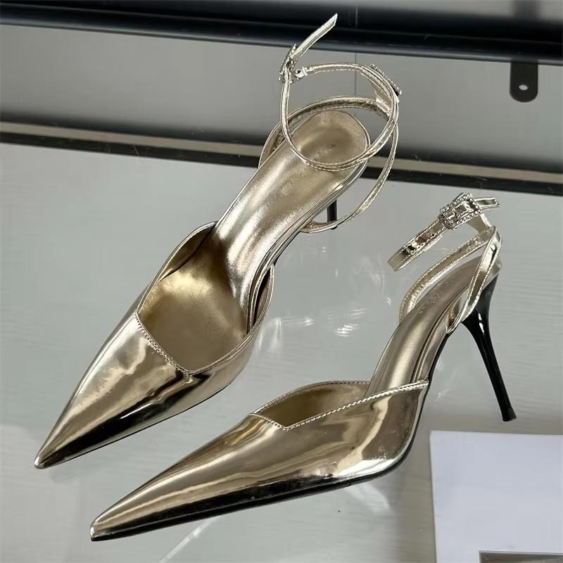 Gold Silber Knöchel Schnalle Damen Pumps Sexy Spitzschuh Dünne High Heels Slingback Kleid Designer Mules Schuhe