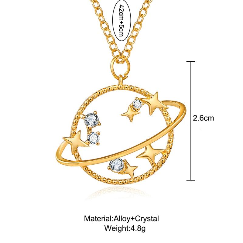 17KM Cute Gift Crystal Planet Moon Pendent Necklace for Women Fashion Gold Rhinestone Star Cross Necklaces Gift Wedding Jewelry