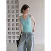 Henry collar three-button slim-fitting u-neck sling vest women's summer design sense versatile and thin sleeveless outer top