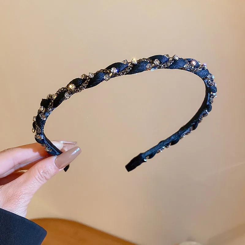 

Инкрустированная стразами повязка-твист на голову для женщин, черная тканевая дуга для волос, изысканная корейская повязка для пучка волос, аксессуары для девушки в стиле мори
