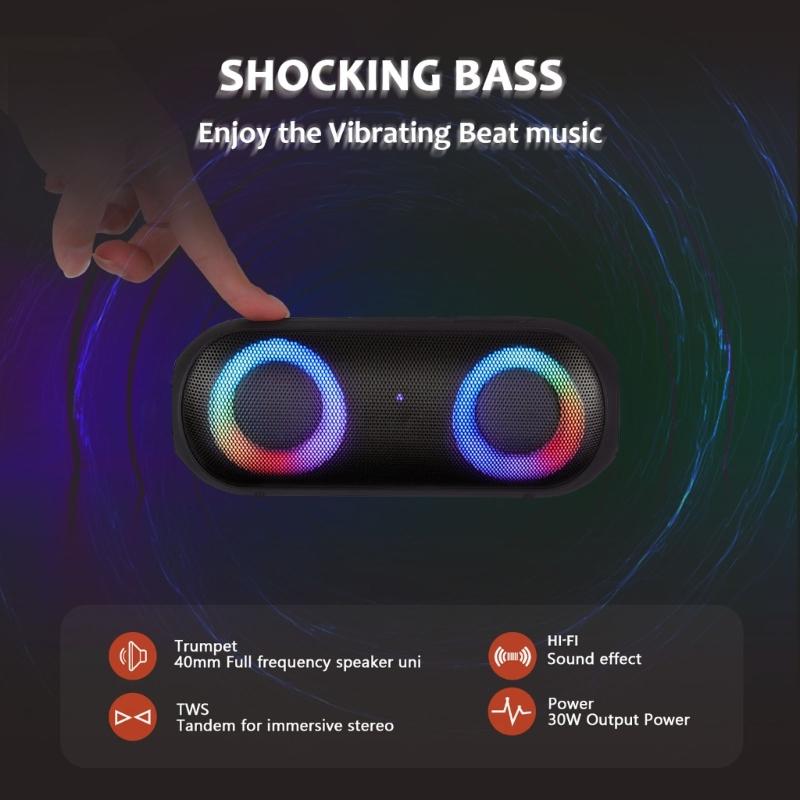 Waterproof Bluetooth-compatible 5.0 Speaker With RGBs Light Effects Portable Outdoor Wireless Speaker Long Playtimes Plastic Housing