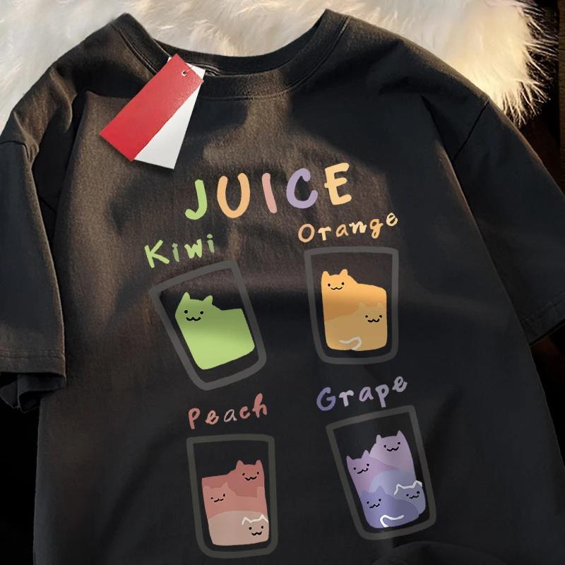

Siblings Tshirts Women Juice Fruit Cup Cat Tshirt Short Sleeve Soft Street Casual Siblings Short Sleeve Oversized T Shirt S