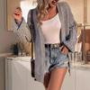 European and American Women's Knitted Sweater Jacket - Solid Color Lantern Sleeve Cardigan for Autumn and Winter