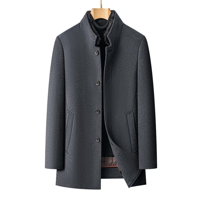 New Men's Woolen Coat Mid-length Mink Fur Collar Double-sided Cashmere Coat Winter Down Liner Top