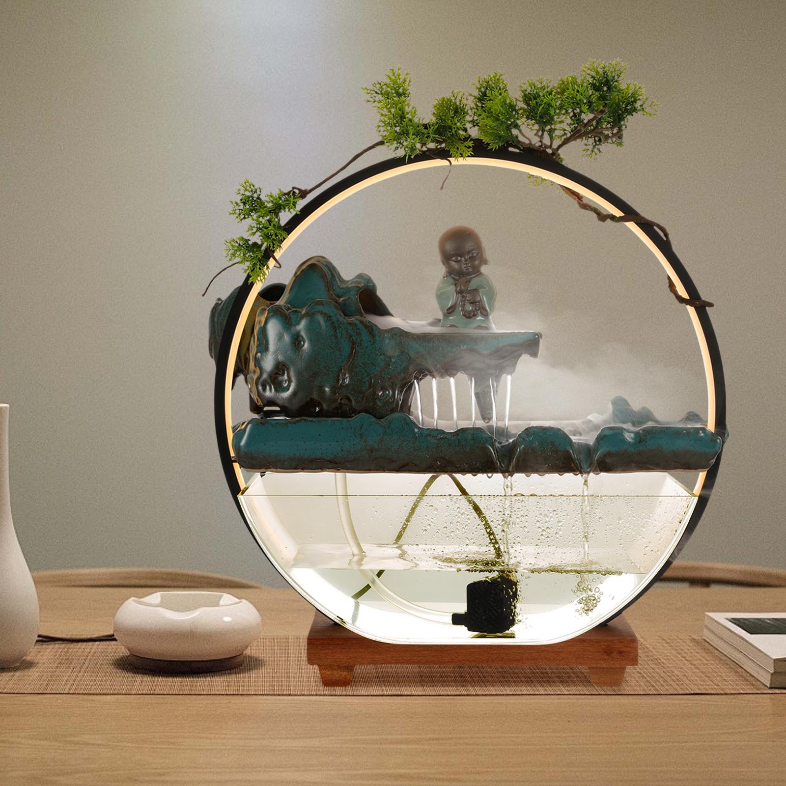 

Green Tabletop Iron Fountain,Fountain With Mist Maker and Water Pump LED Light Free Standing for Living Room,Office