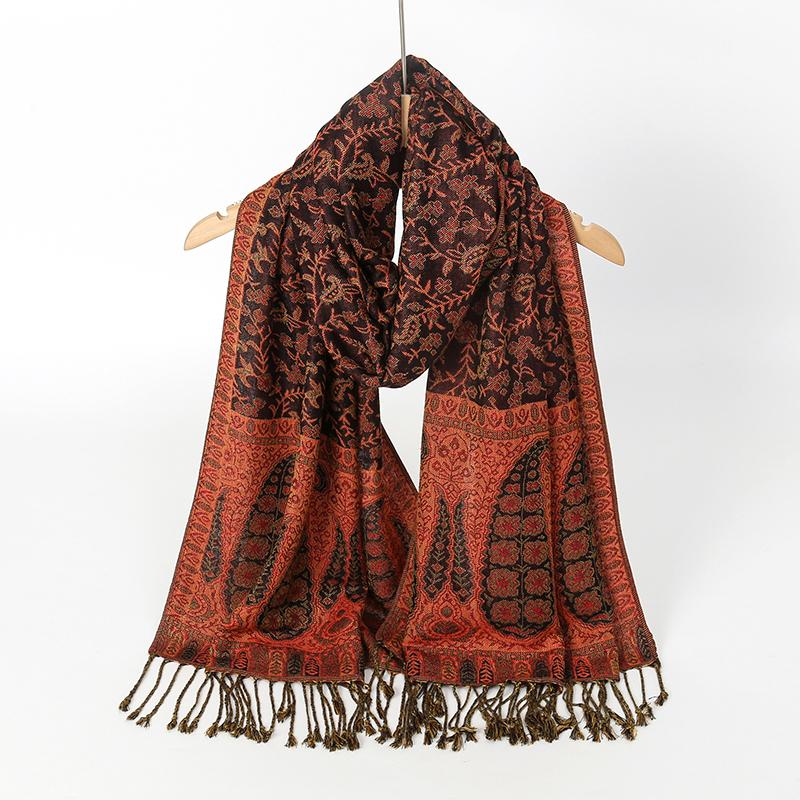 Paisley Pashmina Shawl Scarf Women Jacquard Cashew Printed Scarves Flowers Borders Female Tassel Blanket Wraps Ethnic Shawls