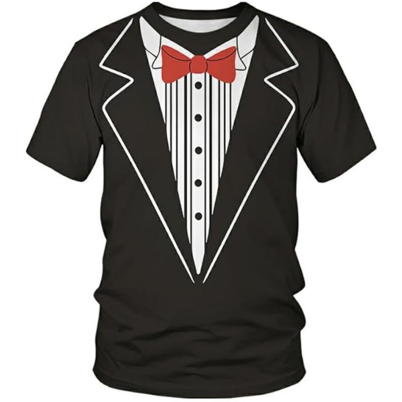 

Funny New Fake Suit Tuxedo Tie Graphic T-Shirts Fashion Men Women Short Sleeve T Shirt USA Flag Harajuku Y2k Tees Kids Clothing 6XL