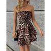Women Sexy Strapless Leopard Print High Waist Ruffled Short Mini Dress