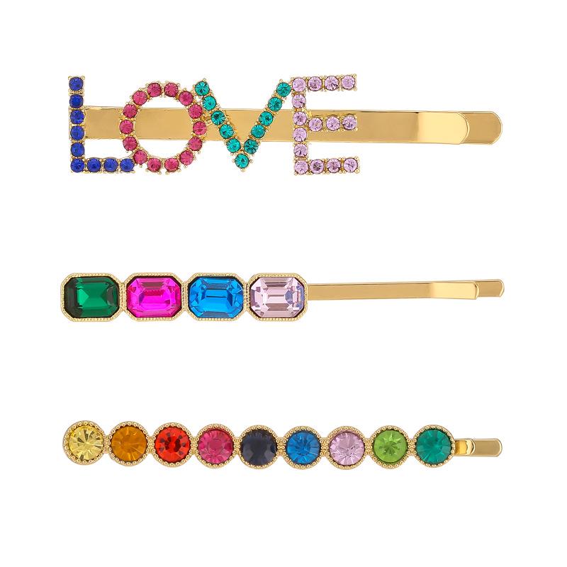 Kenjie Copper-Inlaid Zircon Rainbow Hair Clip Set for Women - Stylish European and American Letter Design