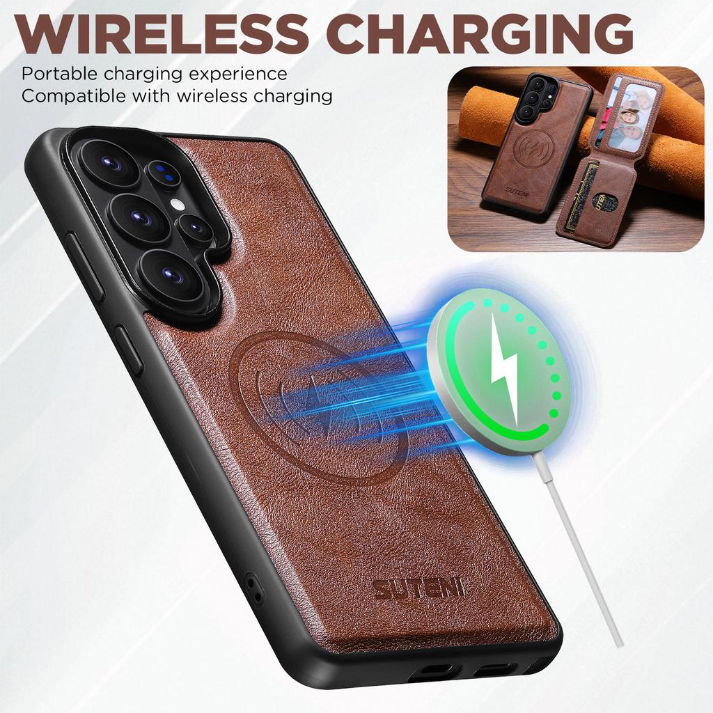 Luxury Leather Phone Case for Samsung Galaxy S26 Ultra S25 S24 S23 S22U Magnetic Attraction Detachable Card Holder Wallet Cover