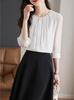 Cut and Autumn [billevan] Women's Blouse, 3/4 Sleeve, Office, Tuck, Stylish, Washable, Sewn, Lined, Business, Commuting, Everyday, Business, Date,