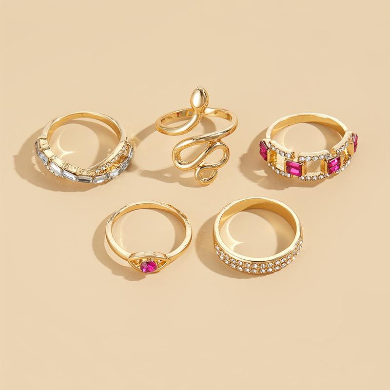 Women Alloy Snake Rings, Diamond Inlaid Ring Set Accessories